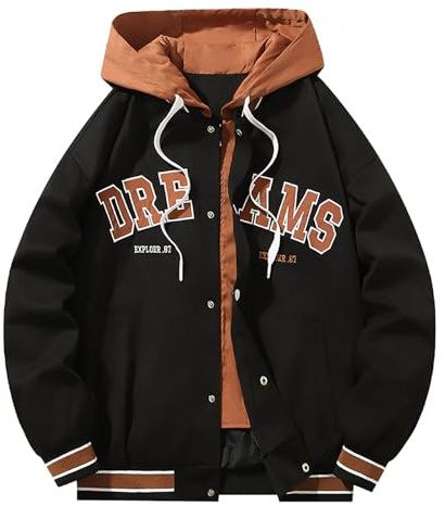 Darringls Sweat à capuche pour homme avec fermeture aux couleurs - Veste universitaire Y2K - Veste de baseball - Cadeau pour homme et garçon - Veste d'extérieur, Noir , XL
