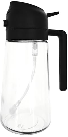 ZHIYE Oil Spray Bottle for Cooking, 500ML 2 in 1 Olive Oil Dispenser Sprayer for Kitchen Premium Clear Glass Bottle for Cooking, Air Fryer, BBQ, Salad, Black