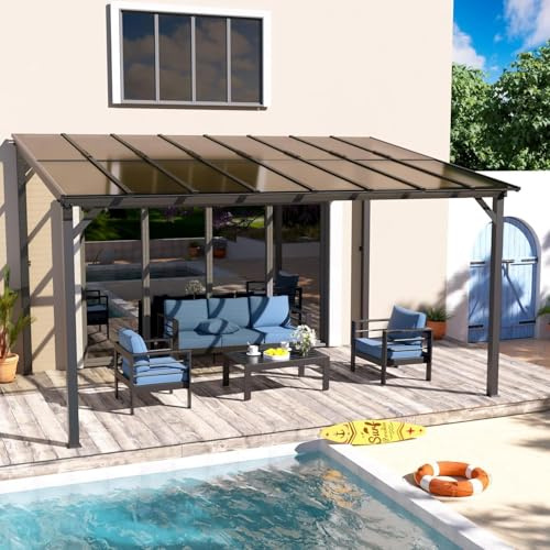 UDPATIO Terrassenüberdachung Borneo 4.2 x 3 m mit stabilem Stahlrahmen und UV-Polycarbonat Dach für Garten, Terrasse Champagner. ca. 8x8cm Profil