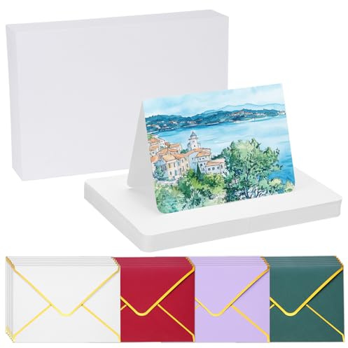 PATIKIL 20 Sets Cartes Aquarelle naturele Coton 140lb/300 GSM Cartes Postales Coins Arrondis Avec Enveloppes Multicolores Pour Peinture, Taille Pliable 5x7 Pouces (Boite Blanche)