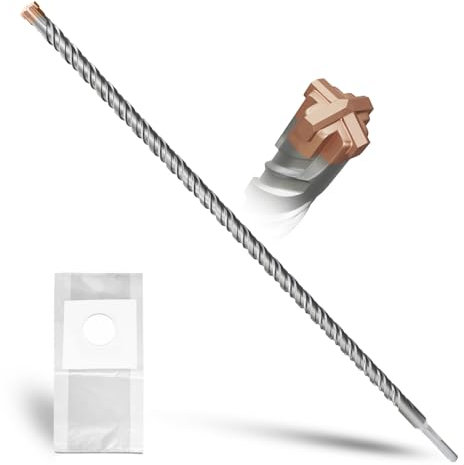 METOTY Punta per trapano SDS Plus, 18 mm x 600 mm, con 4 tagli in metallo duro, testa con rivestimento, punta per pietra, cemento, pietra naturale, muro di mattoni