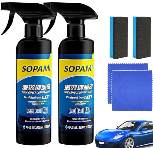 Spray di rivestimento per auto Sopami,Agente di rivestimento a effetto rapido,Spray lucidante antigraffio per auto,lavaggio senza acqua,Detergente per vetri a emulsione oleosa Sopami (2 pz)