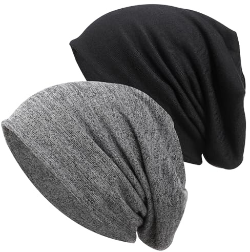 ViEinkaufen Slouch Beanie Hat for Women, 2 Pack Knit Skull Cap Winter Stretchy Cap Helmet Liner for Running Shopping Biking Hiking