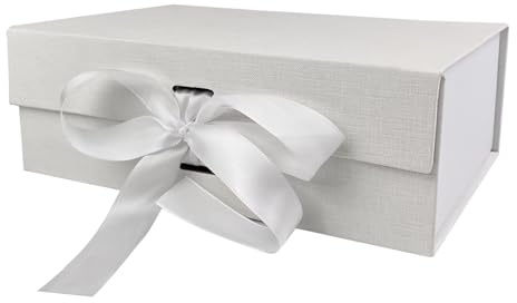 VELLUSTRA Scatola Regalo con Coperchio Magnetico, 33 x 23 x 10.5cm, Pieghevole Vuota Confezione Scatole, Riutilizzabile, Facile da Assemblare, per Compleanni, Matrimoni, Anniversari, Natale (Bianco)