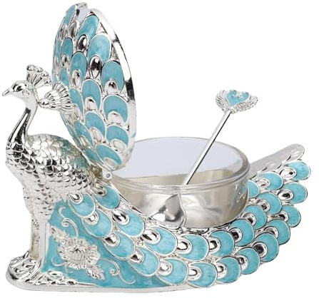 Fockety Peacock Sockerburk, Vintage Zinklegering Glas Sockerbehållare med Präglade Mönster, Elegant Lock Sked Avtagbar Inner Foder för Hemmet Kök Hotell kafé