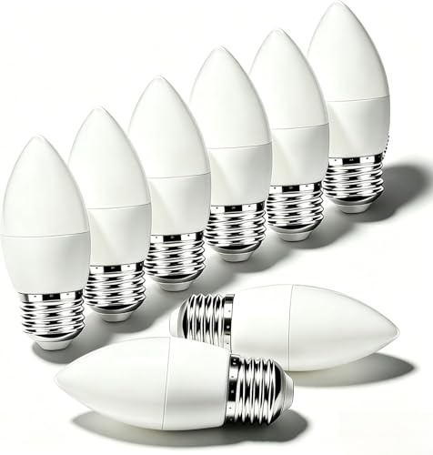 SHNOUMYULGNIYE E27 Screw Bulb, 8 Pcs LED Candle Light Bulb, Large Screw 5W ES Energy Saving Light Bulbs, C37 Energy Saving LED Light Bulbs, White 6000K, Non-dimmable [Energy Class A] for Home