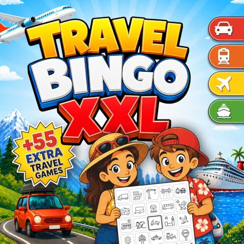 Travel Bingo XXL: Road Trip Bingo, Car Bingo & 55 Screen-Free Travel Games for Kids Ages 5+ | Car, Train, Plane & Cruise Activity Book | Travel Essentials For Kids | RoadTrip Games