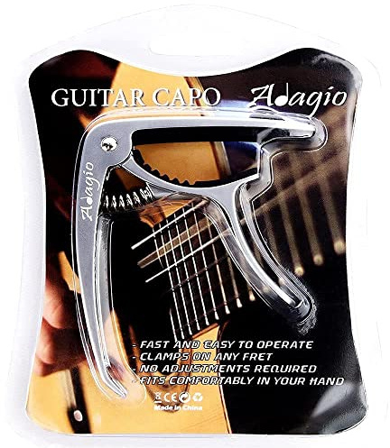 Adagio PRO DELUXE CAPO Suitable For Acoustic & Electric Guitars With Quick Release And Peg Puller In Silver RRP £10.99 - Retail Packed