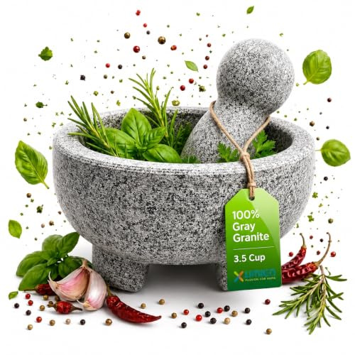 Umien Granite Mortar and Pestle Set 8-Inch (3.5-Cup), Molcajete, Grey