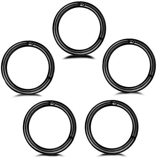 NewZenro 5Pcs Stainless Steel 16G Sleeper Earrings for Women Men Septum Hinged Clicker Nose Lip Ring Helix Daith Cartilage Tragus Piercings Hypoallergenic Sensitive Ears (8mm in Black 16G)