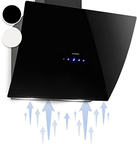 Klarstein Montage mural Hotte Aspirante Inclinées 60cm, pour Cuisine, Filtre en Aluminium, Débit d'Air Puissant 595m³/h, LED, Ecran Tactile, Extracteur d'Air Silencieux, Efficace avec Evacuation, Noir