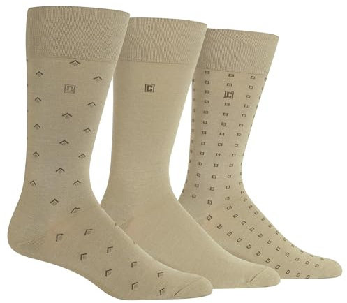 Chaps Classic Dress Crew Socks-3 & 6 Pairs-Pattern and Solid Color Designs Chaussettes habillées, Kaki, 18-24 (Lot de 3) Homme
