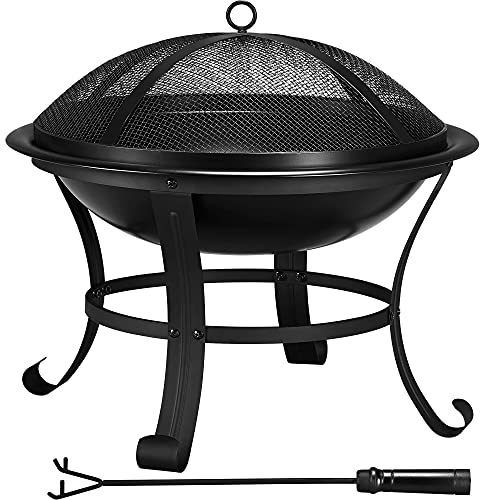 Yaheetech Brasero Redondo con Tapa y Atizador Brasero para Jardín para Camping y Fiestas, Estufa Exterior para Leña Cuatro Patas Resistentes al Calor