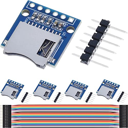 DAOKAI 5PCS Module de Carte Micro SD Mini Adaptateur de Lecteur de Carte TF Module d'Extension de Mémoire Lecteur/Graveur de Carte SD pour Arduino avec Broches, avec Câble Dupont