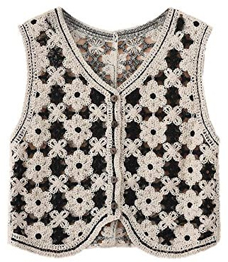 Bikini De Ganchillo Top - Sexy Hueco Jacquard Crop Top Para Mujeres, Crochet Boho Camisoles Cardigan, Ladies Knitted Bra Tops Beachwear, Seaside Travel Vacation Beach Sleeveless Suspenders, Negro, U