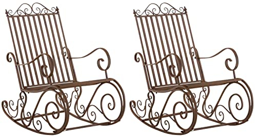 CLP 2er Set Eisen-Schaukelstühle Smilla im Landhausstil I Schwingstühle mit hoher Rückenlehne mit Armlehnen, Farbe:braun