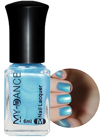 KAYZON Pearl Nail Polish - Blue Shine Nail Varnish Quick Dry & Long Lasting Formula 6ml Mermaid Effect Nail Polishes for Women Girls Gift Manicure DIY At Home, Pack of 1