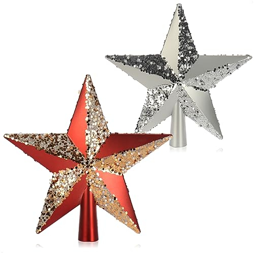 COM-FOUR® 2X cimes de Sapin de Noël en Forme d'étoile - Étoile pour la cime du Sapin de Noël - Décorations de Sapin de Noël - Décorations de Sapin de Noël en Plastique