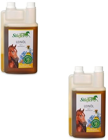 Stiefel Aceite de linaza | Paquete doble | 2 x 1 litro | Alimento complementario para caballos | Puede tener un efecto positivo en la piel y el pelaje y puede contribuir a una digestión saludable