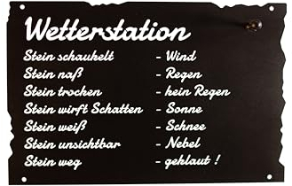 Rost Schild Wetterstein lustig Wetterstation für Stein 42cm x 27,5cm Edelrost Schild Rostdeko Gartendeko rostige Deko Draußen Gartendekoration für den Garten Altdeutsche