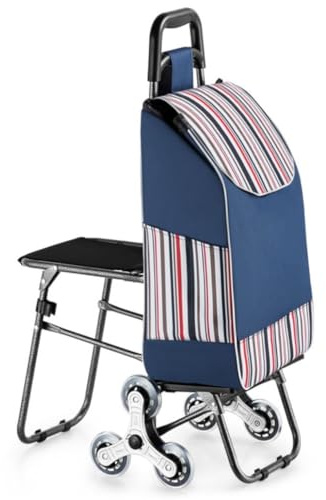 Vikbar kundvagn med hjul – bärbar rullande rullator för seniorer med säte – klättring trappvagn – vikbar och lätt design – perfekt för shopping och fel