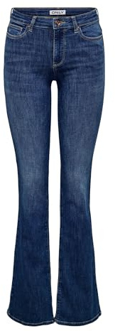 ONLY Femme Onlann Mid Flared DNM Soo615 Noos Jean Évasé, Dark Blue Denim, S EU