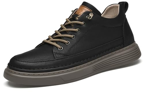 Asifn Hombres Zapatos Casuales Altura Invisible Zapatos Deportivos De Cuero con Cordones Moda Transpirable Cómodo y Ligero Negro 42 EU