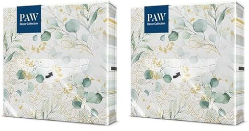 PAW - Servilletas Papel 3 Capas (33 x 33 cm) I 20 Unidades I Perfecto para Cumpleaños, Fiestas, Bodas, Comuniones y Celebraciones I Decoración de Mesa Elegantes I Eucalipto Dorado (Paquete de 2)