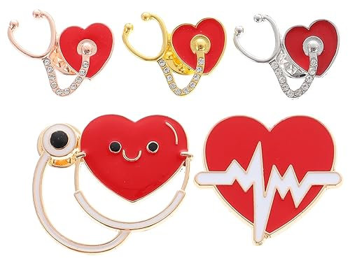 CIYODO 5pcs Nurse Name Badge Stethoscope Charm Heart Shaped Breastpin Nursing Student Essentials Zinc Alloy Accessory