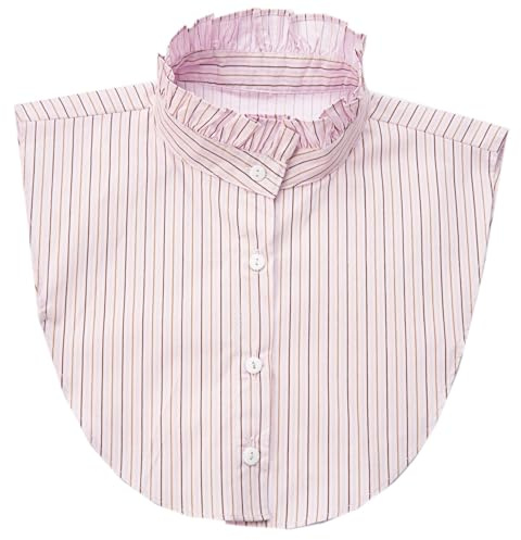 NIDMIDO Women Ruffle Mock Neck Detachable Half Blouse Shirts Fake Collar Dickey Collar Faux False Collar for Girls, Striped Pink1, Medium