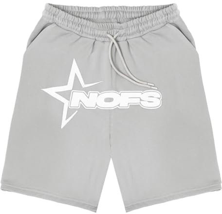 ZEZEZ NOFS sommarjoggingträningsdräkt, t-shirt och shorts for män med NOFS-tryckt logotyp, lätt kort sommardräkt(Gray B,S)