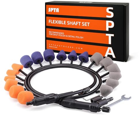 Mini Polishing Ball, SPTA Flexible Shaft Set With 18Pcs Conical and Cylindrical Drums Used On Mini Car Polisher for Car Wheel Detailing, Tight Areas and Small Spaces Polishing Buffing -PT101