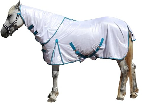 Leberna Combo Fly Rugs for Horses with Neck and Belly Wrap - Horse Fly Rug Breathable Sheet, Insects Flies Bug Protection (White, 7'0)