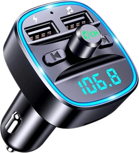 Bluetooth Wireless Dual USB Ports FM Transmitter Adaptor for Cars,MP3 Player, Hands-Free Calling,Wireless Radio Receiverual USB Ports (5V/2.4A & 1A), LED Screen, Support TF Card & USB Flash Drive