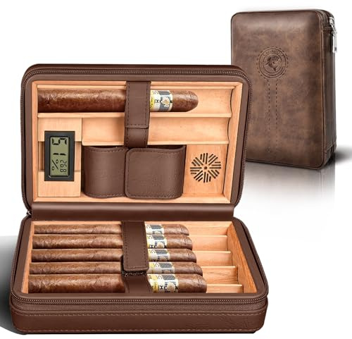 Volenx Leather Humidor sigari per 6 sigari con igrometro elettronico e umidificatore (caffè)