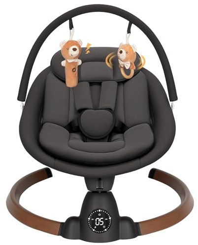 Baby Swing for Infants, Electric Baby Swing with Bluetooth, Portable Infant Swing with 5 Speeds, 10 Songs, 5-Point Harness & Remote Control, for Newborns Infants Indoor Outdoor Use (Black)