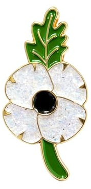 White Poppy Flower Pin Veteran Solider Remembrance Day Brooch Enamel Pin Badge Memorabilia
