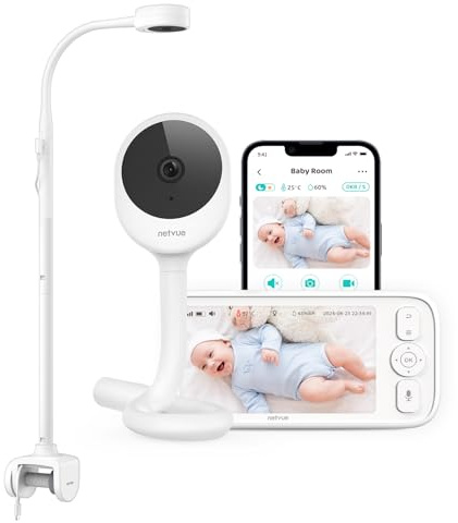 NETVUE Baby Monitor with 4 in 1 Holder, 1080P HD Baby Monitor with Camera and Night Vision, 5 inch Smart Video Baby Camera Monitor with App