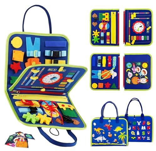 Busy Board Montessori Toy for Kids, Educational Learning Activity Sensory Book, Developing Sensory Fine Motor Skills Toy for 1-3 Year Old, Fine Motor Skills Toys Travel Toy Gift for Boys Girls