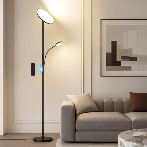 GyroVu LED Uplighter Floor Lamp, Standing Lamp with Remote & Touch Control | 3000K-6500K Color Temperature, Modern Floor Lamp for Living Room Bedroom Office Black