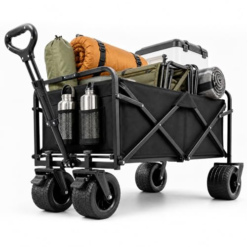 Carrello Spiaggia Pieghevole 200L 160kg, Carrellino con Ruote 84x48x100cm, Carriola da Giardino Dotata di Ruote Ffuoristrada Girevoli a 360°, Ideale per Campeggio, Spesa, Cani, Giardino e Spiaggia