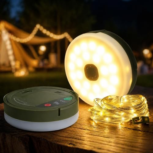 ENLACE upprollbar campingljusslinga, 10 m, 100 lysdioder, campinglampa med 8 belysningslägen, batteridrift, LED-ljusslinga utomhus för camping, trädgård, gård, vandring