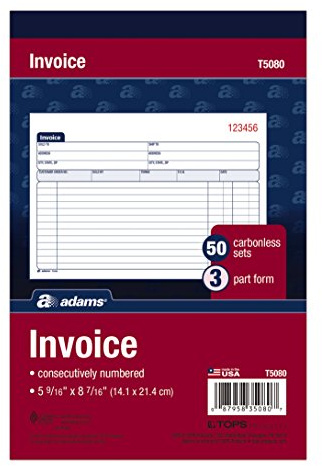 Adams Invoice Book, 3-Part, Carbonless, 5-9/16 x 8-7/16 Inches, 50 Sets per Book (T5080),White/Canary/Pink