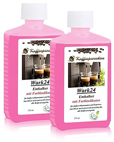 Wark24 Flüssigentkalker 2x 250 ml mit Farbindikator, Universal-Entkalker & schonender Kalklöser für Kaffeemaschinen, Wasserkocher & Haushaltsgeräte, biologisch abbaubar