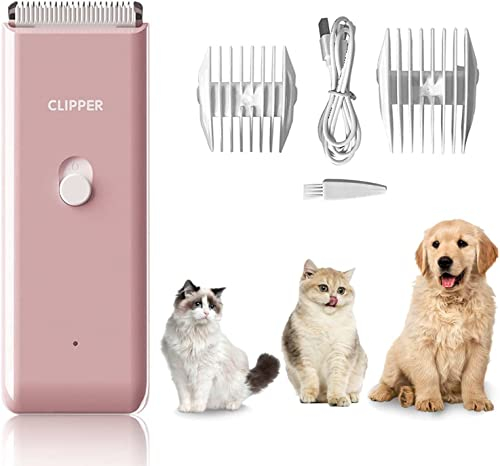 Dog Clippers Pet Grooming Clippers Kit Low Noise Cat Shaver Portable Electric USB Rechargeable Cordless Trimmer for Dogs,Cats and Other Pets, Pink