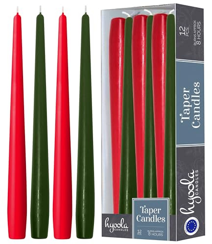 Hyoola Christmas Candles - Green and Red Taper Candles 10 Inch Dripless, 12 Pack Unscented Holiday Candles - European Made