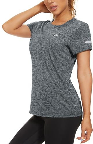 KEFITEVD La Camiseta de Senderismo para Mujer Sport Soft Outdoor Top Camiseta de Cuello Redondo Dama de Secado Rápido,Gris Oscuro,M