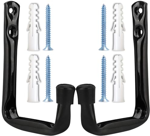CUIDAKJ 2 Pezzi Ganci Muro con 4 Viti, Staffe per Bicicletta a Muro, Ganci a J per Garage, Ganci da Parete per Scale, Biciclette, Utensili Elettrici Ingombranti, Nero (11,5 cm x 10 cm)