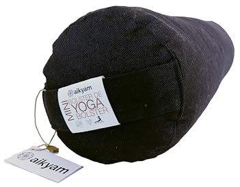 Aikyam Mini Yoga Bolster Bio-Baumwolle Nackenkissen 43 x 13 cm Kopfstütze Kniestütze Riststütze für Yoga und tiefe Entspannung - Schwarz