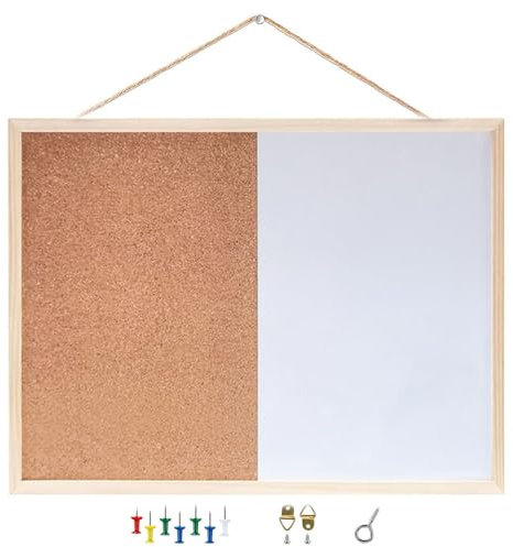 White Dry Erase Cork Board Combo - Magnetic Board 12 x 16 inch Decorative Bulletin Board Dry Erase Board for Wall with Marker Push Pin for Home Office
